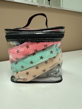 Plush Star-Print Hair Wrap Set in Pink, Mint, Beige